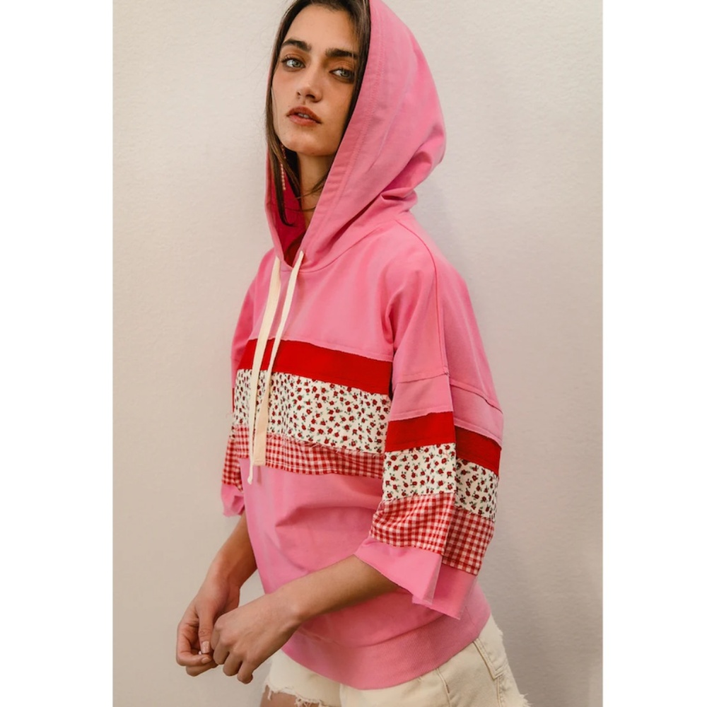 Bibi Pink Color Block Floral HoodieNWOT